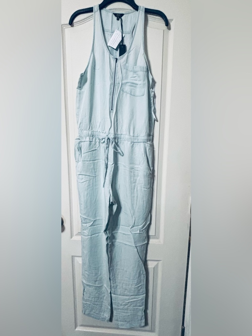 Light Blue Tencel Sleeveless Drawstring Jumpsuit Medium